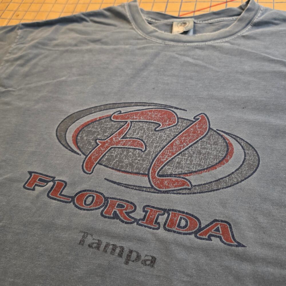 Vintage Florida Tampa authentic pigment blue wash tee shirt XL (distressed)